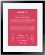Marvin name meaning gift print in red with black matte frame