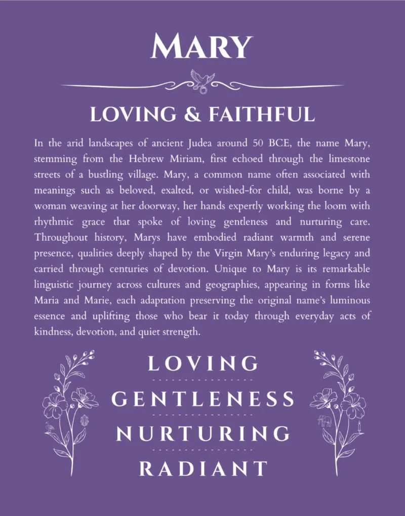 Mary personalized wall art with the story of your name in purple