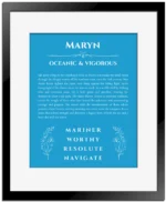 Maryn custom name meaning print in blue with black matte frame