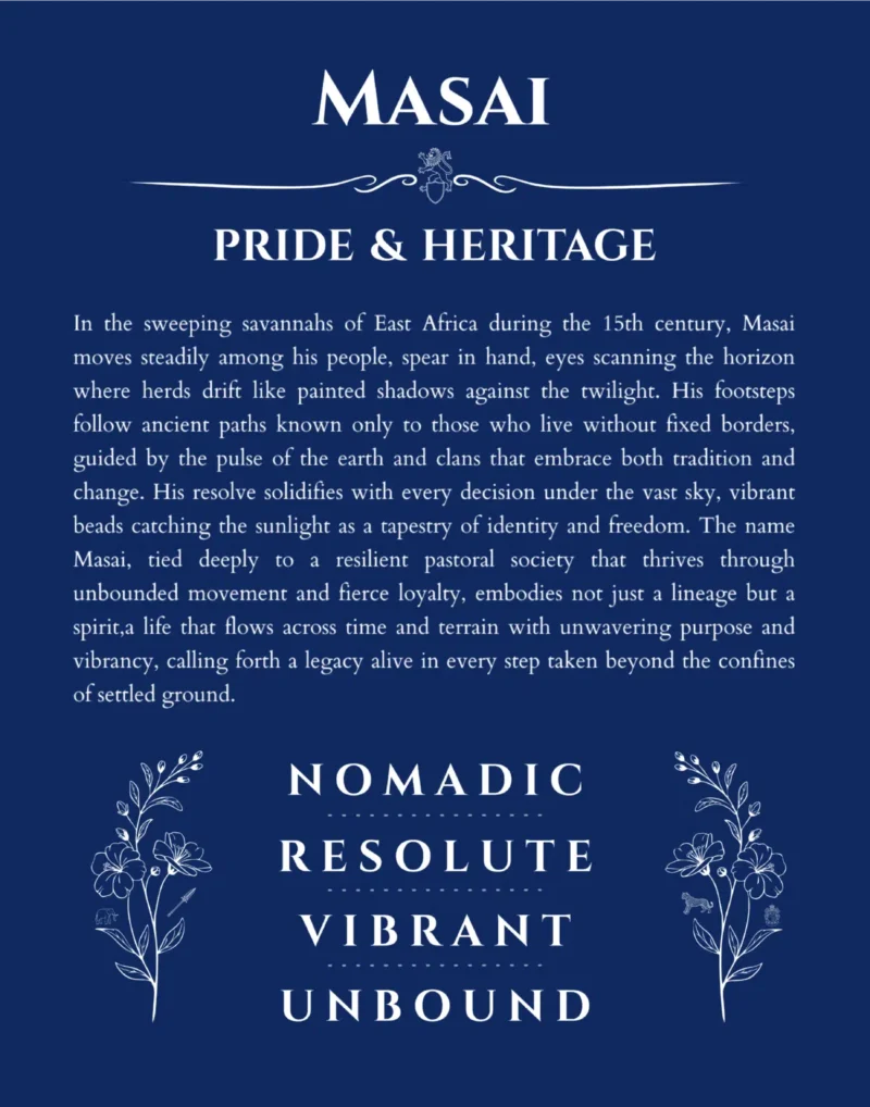 Masai custom name meaning print in deep blue