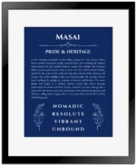 Masai custom name meaning print in deep blue with black matte frame