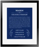 Masen custom name meaning print in deep blue with black matte frame