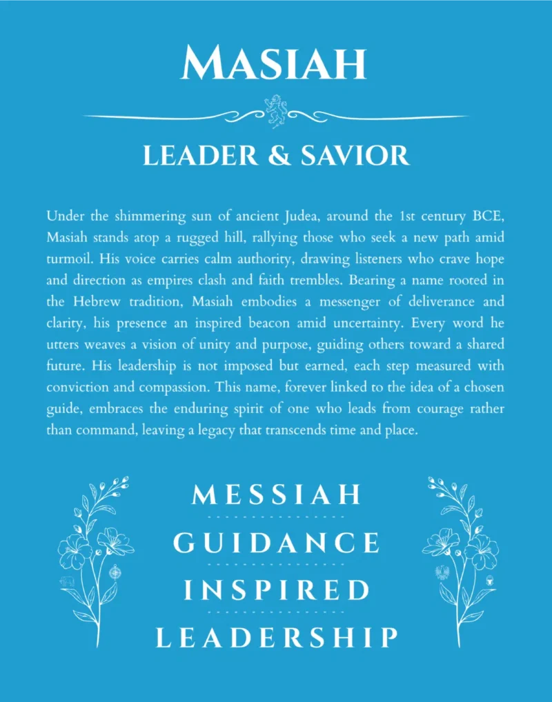Masiah personalized name art with origin story in blue