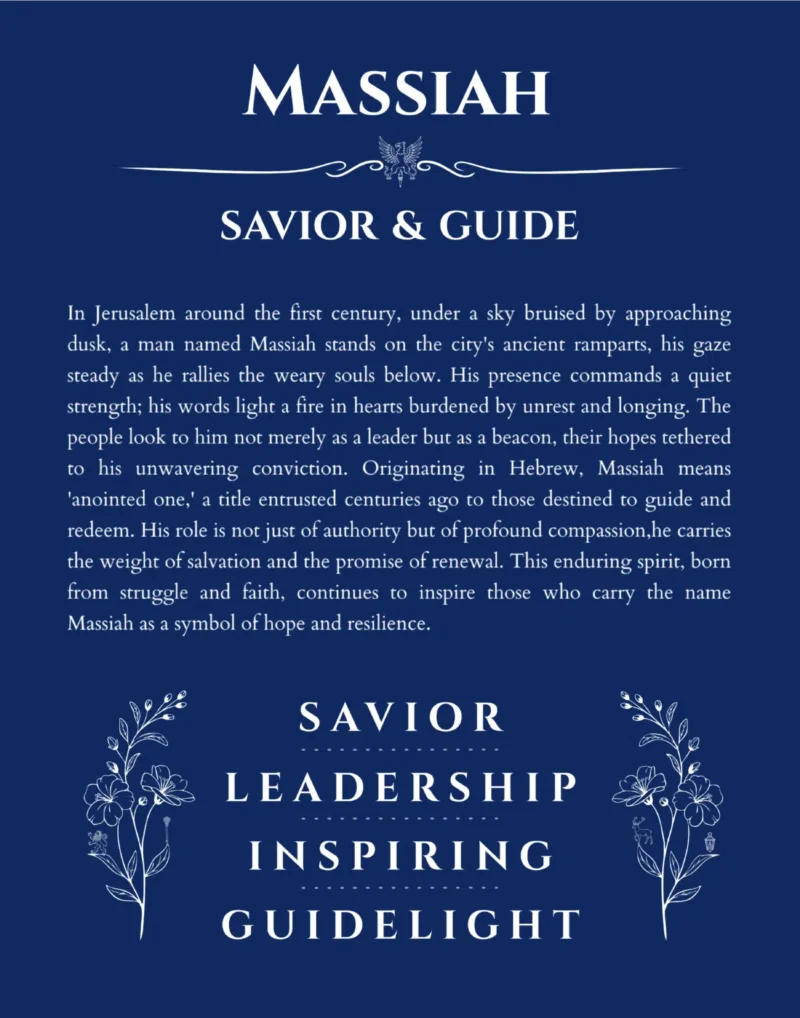 Massiah custom name art showing meaning and origin in deep blue
