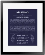Massimo name meaning wall art by Get Your Story in navy blue with black matte frame