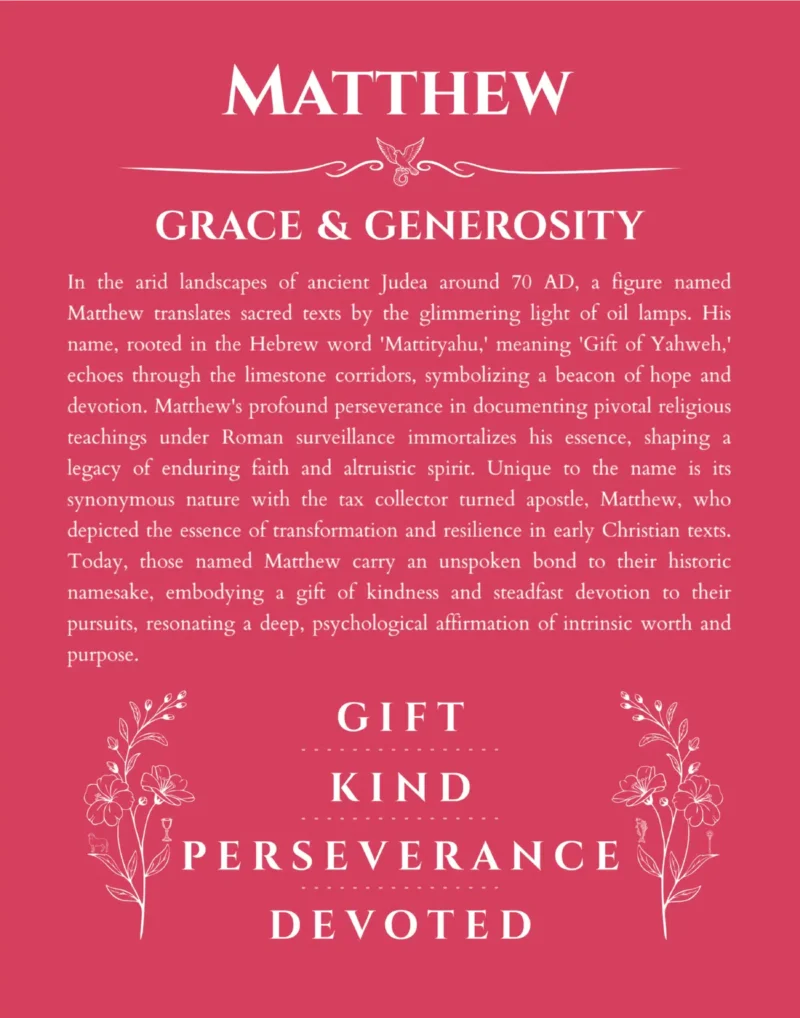 Matthew name meaning gift print in red