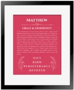 Matthew name meaning gift print in red with black matte frame