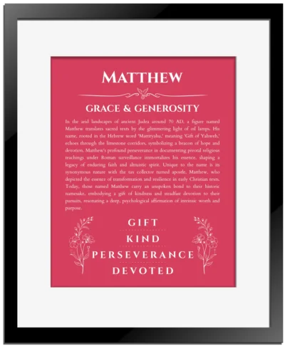 Matthew name meaning gift print in red with black matte frame