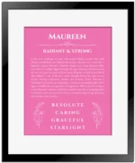 Maureen name meaning gift print in pink with black matte frame