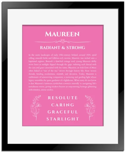 Maureen name meaning gift print in pink with black matte frame