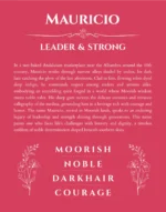 Mauricio personalized name art with origin story in red