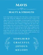Mavis custom name art showing meaning and origin in blue