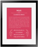 Max custom name meaning print in red with black matte frame
