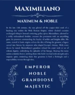 Maximiliano name origin print with meaning and traits in deep blue