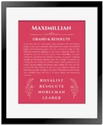 Maximillian name meaning gift print in red with black matte frame