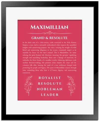 Maximillian name meaning gift print in red with black matte frame