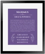 Maximus custom name print for wall display in purple with black matte frame