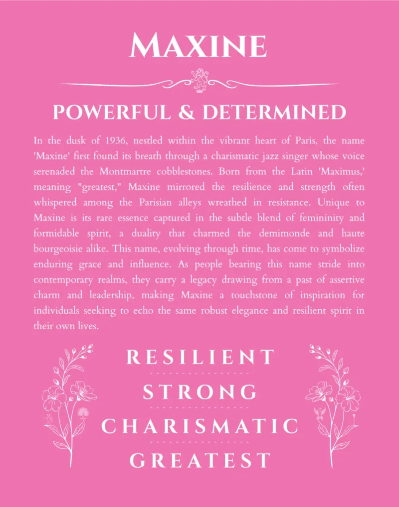 Maxine custom name print for wall display in pink