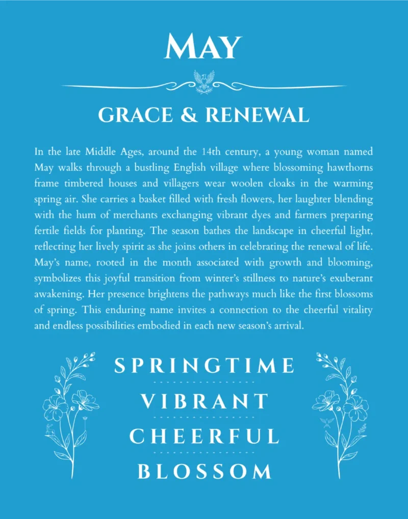 May custom name art showing meaning and origin in blue