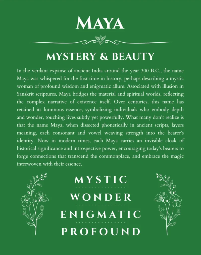 Maya personalized name meaning print in dark green