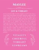 Maylee custom name art showing meaning and origin in pink