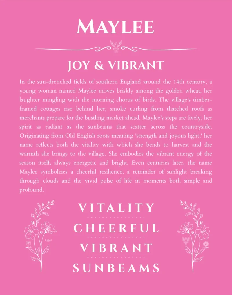 Maylee custom name art showing meaning and origin in pink
