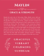 Maylin personalized name print with origin and traits in red