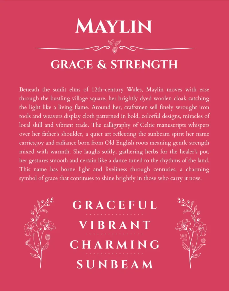 Maylin personalized name print with origin and traits in red