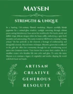 Maysen personalized name art with origin story in dark green