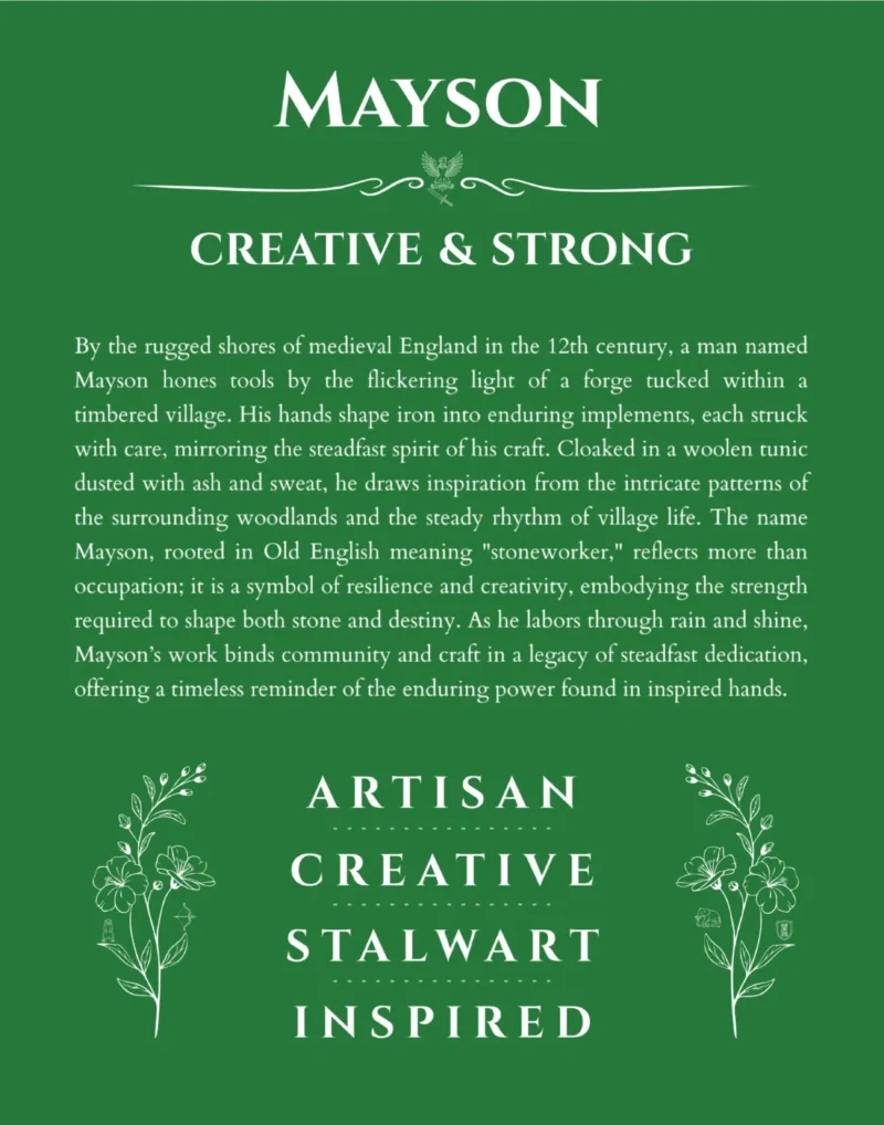 Mayson name meaning gift print in dark green