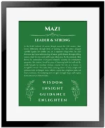 Mazi custom name meaning print in dark green with black matte frame