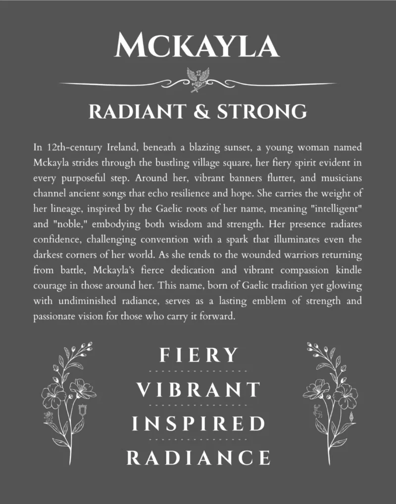 Mckayla personalized name art with origin story in gray
