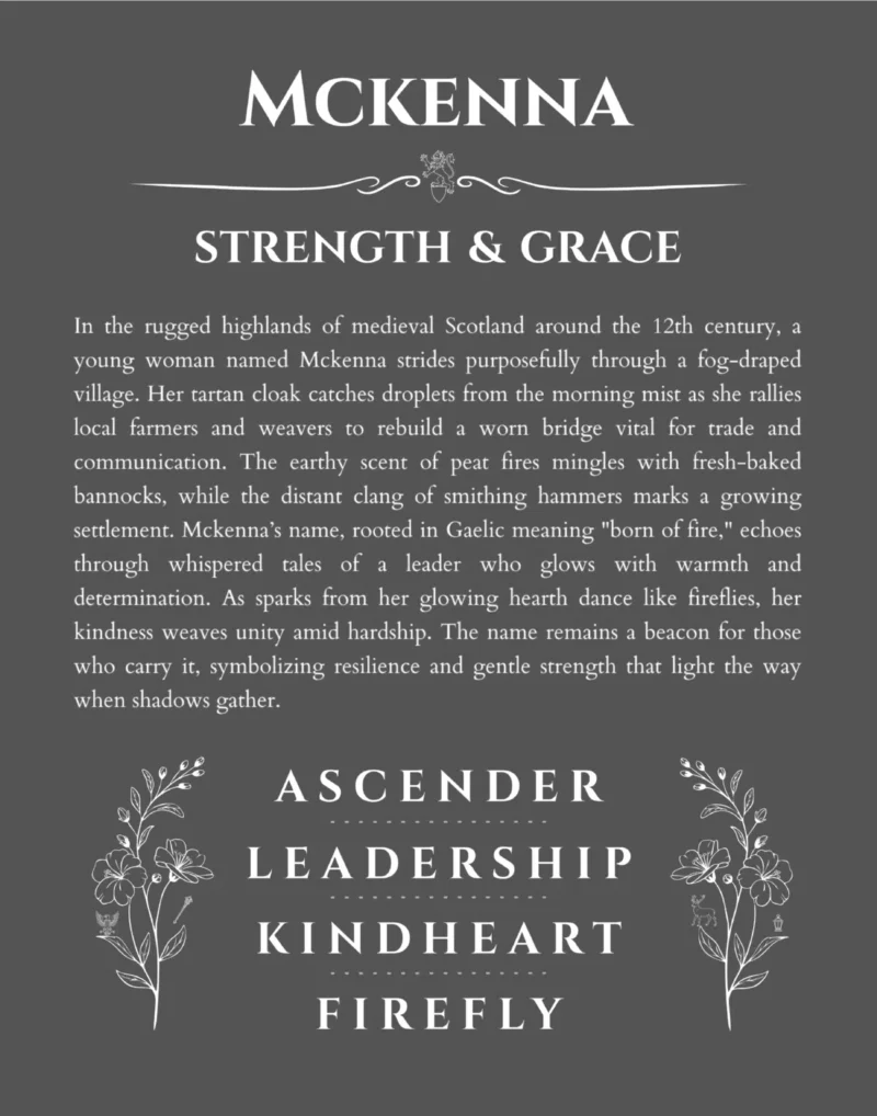 Mckenna personalized name art with origin story in gray