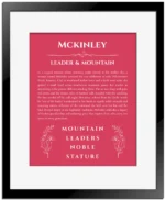 Mckinley name meaning wall art by Get Your Story in red with black matte frame