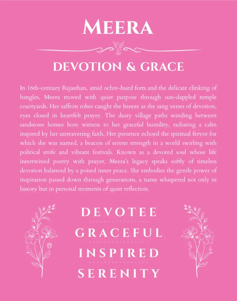 Meera name meaning gift print in pink
