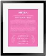 Meera name meaning gift print in pink with black matte frame