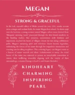Megan personalized name art with origin story in red