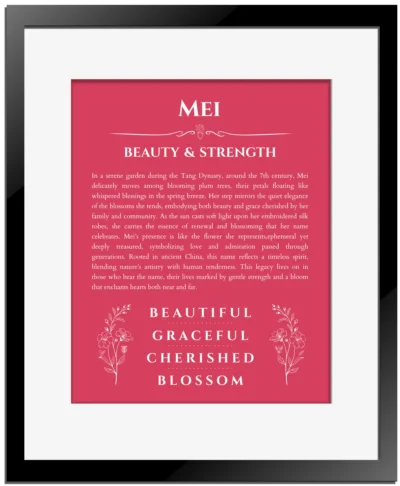 Mei name meaning wall art by Get Your Story in red with black matte frame