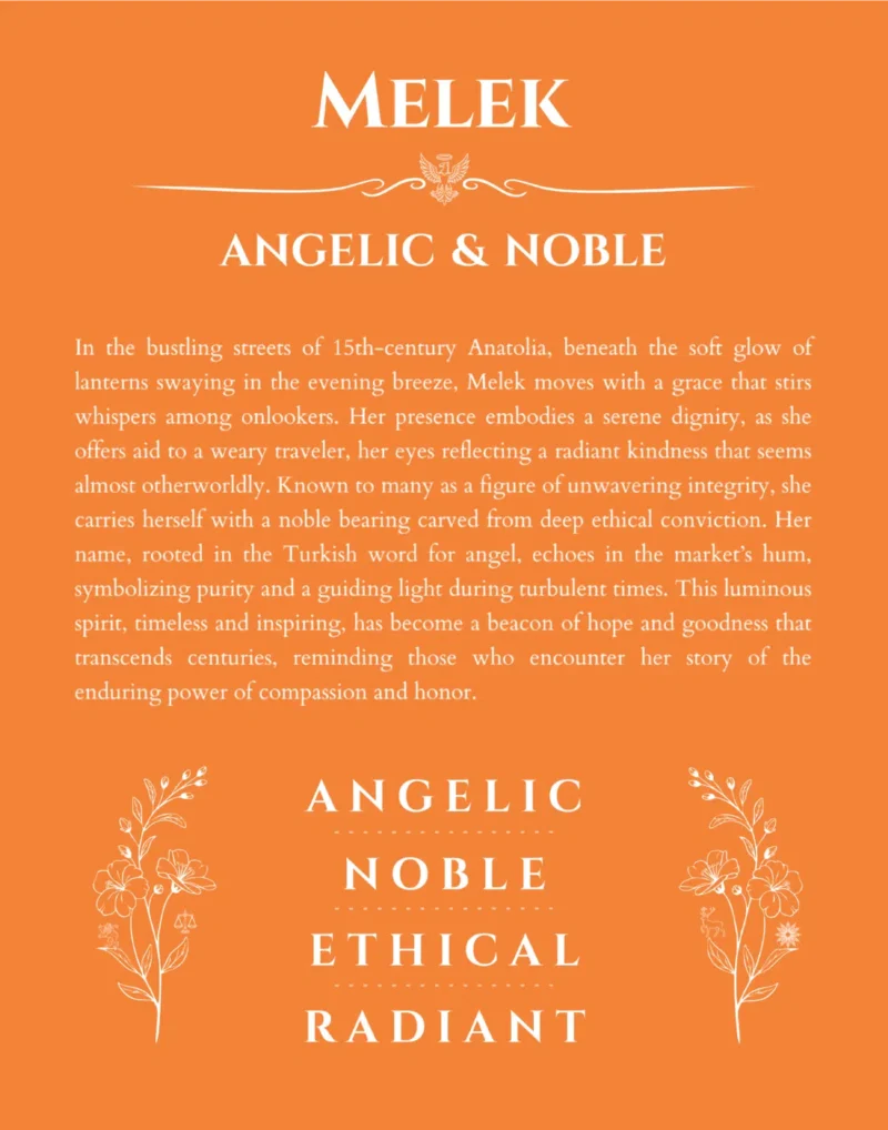 Melek personalized name meaning print in orange