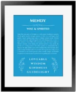 Mendy name meaning gift print in blue with black matte frame