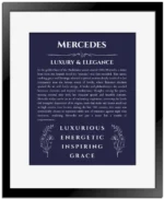 Mercedes personalized name meaning print in navy blue with black matte frame