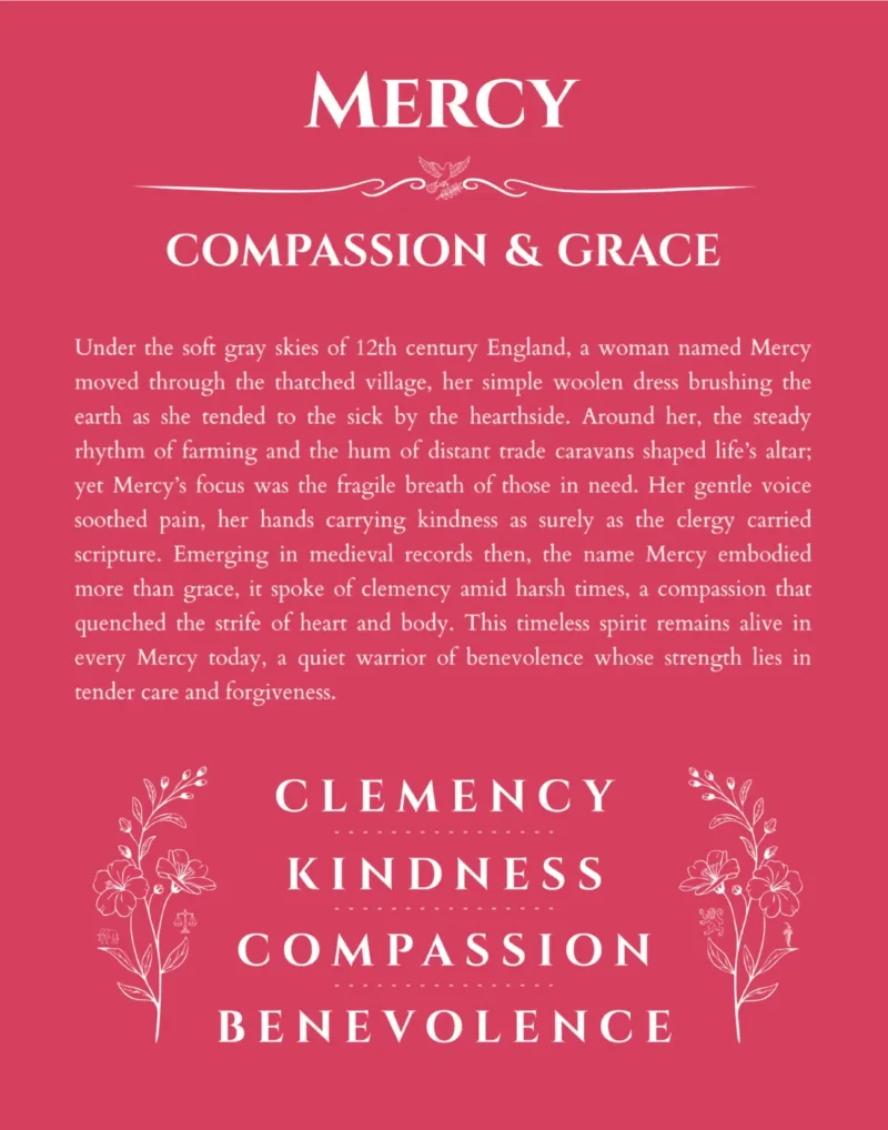 Mercy name meaning gift print in red