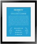Merritt custom name print for wall display in blue with black matte frame