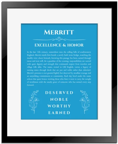 Merritt custom name print for wall display in blue with black matte frame