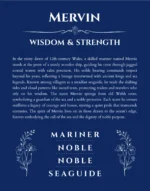 Mervin personalized name art with origin story in deep blue