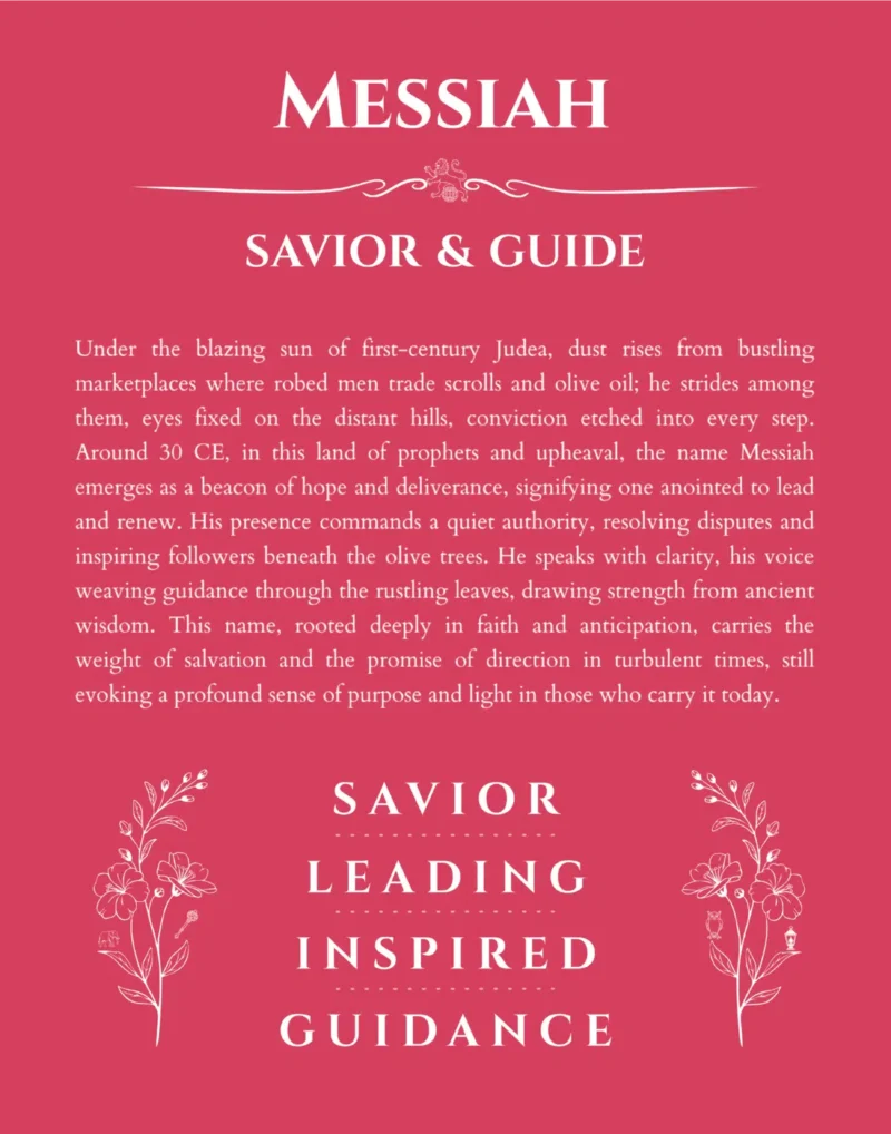 Messiah name origin print with meaning and traits in red