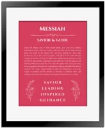 Messiah name origin print with meaning and traits in red with black matte frame