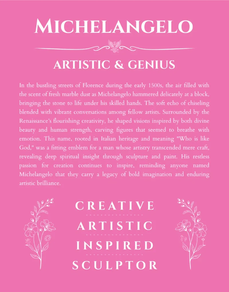 Michelangelo custom name meaning print in pink