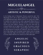Miguelangel personalized name print with origin and traits in navy blue