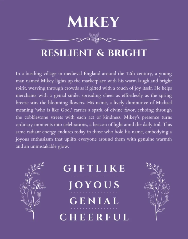 Mikey name meaning gift print in purple